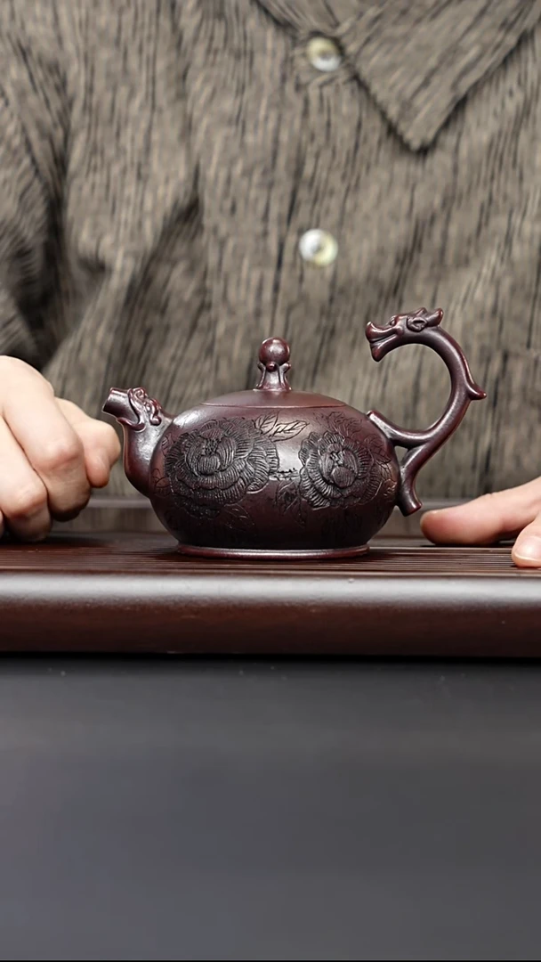 茶壶紫砂宜兴紫砂 双龙戏珠铁血红纱 王天营