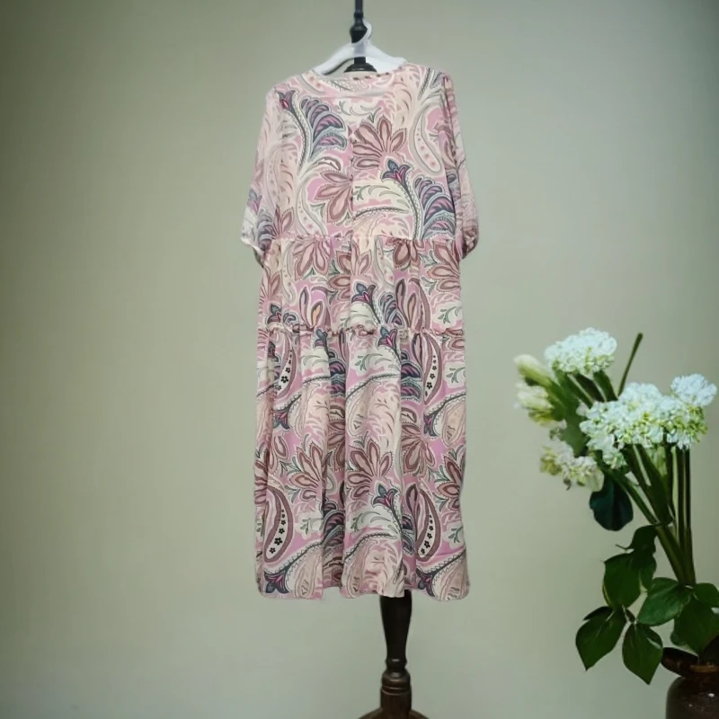 夏季V领轻薄印花拼接连衣裙C169