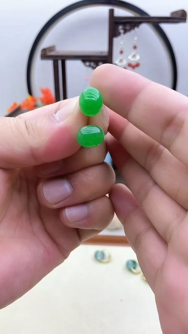 翡翠14K金镶嵌耳饰130号