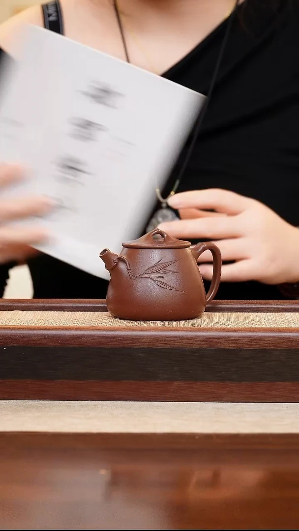 紫泥贴竹高石瓢200cc宜兴手工紫砂壶