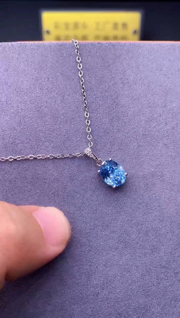 海蓝宝石颈饰银S925镶嵌0000