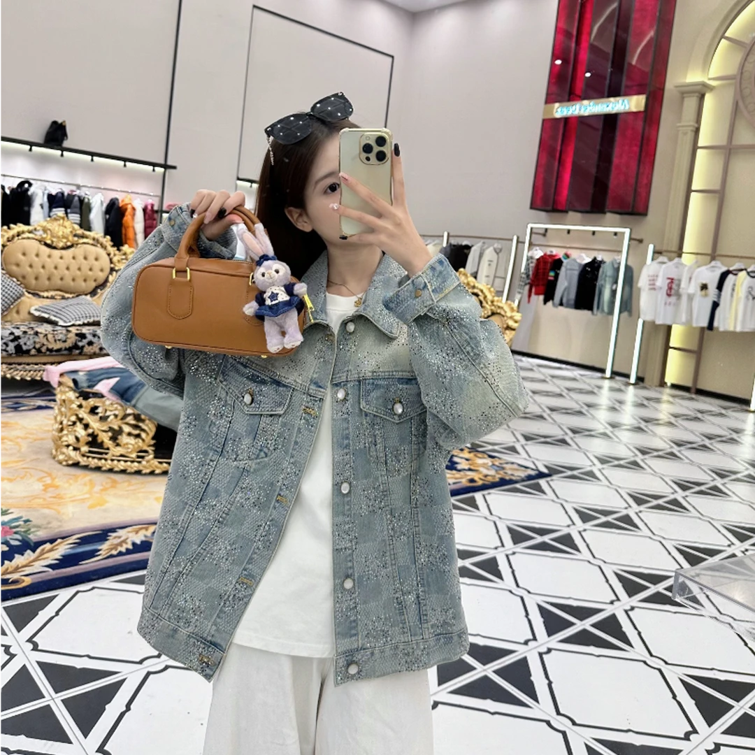 2025新款棋盘格复古怀旧翻领牛仔外套A8111