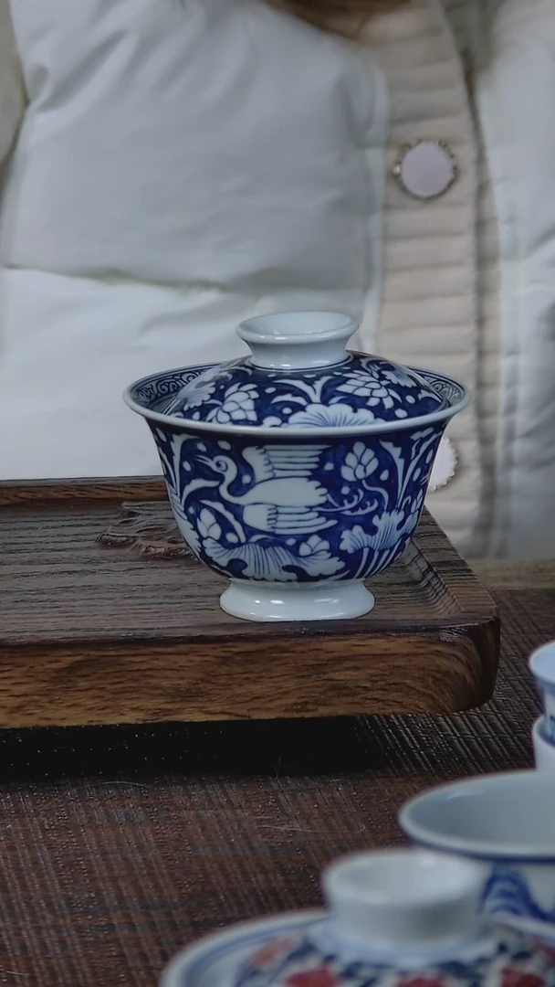 【闪购商品】折葵非器手工手绘一鹭莲升盖碗