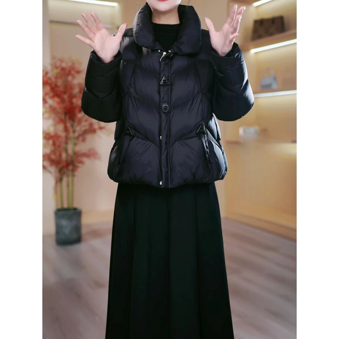 2025冬季新款纯色气质休闲百搭宽松羽绒服时尚加厚保暖白鸭绒外套