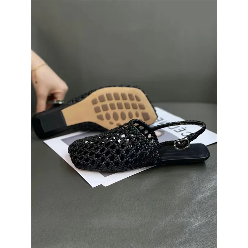 小众编织2025凉鞋女欧洲站2025新款复古镂空罗马鞋软底舒适单鞋潮