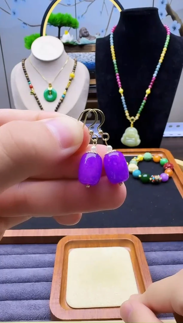 翡翠14K金镶嵌耳饰E41