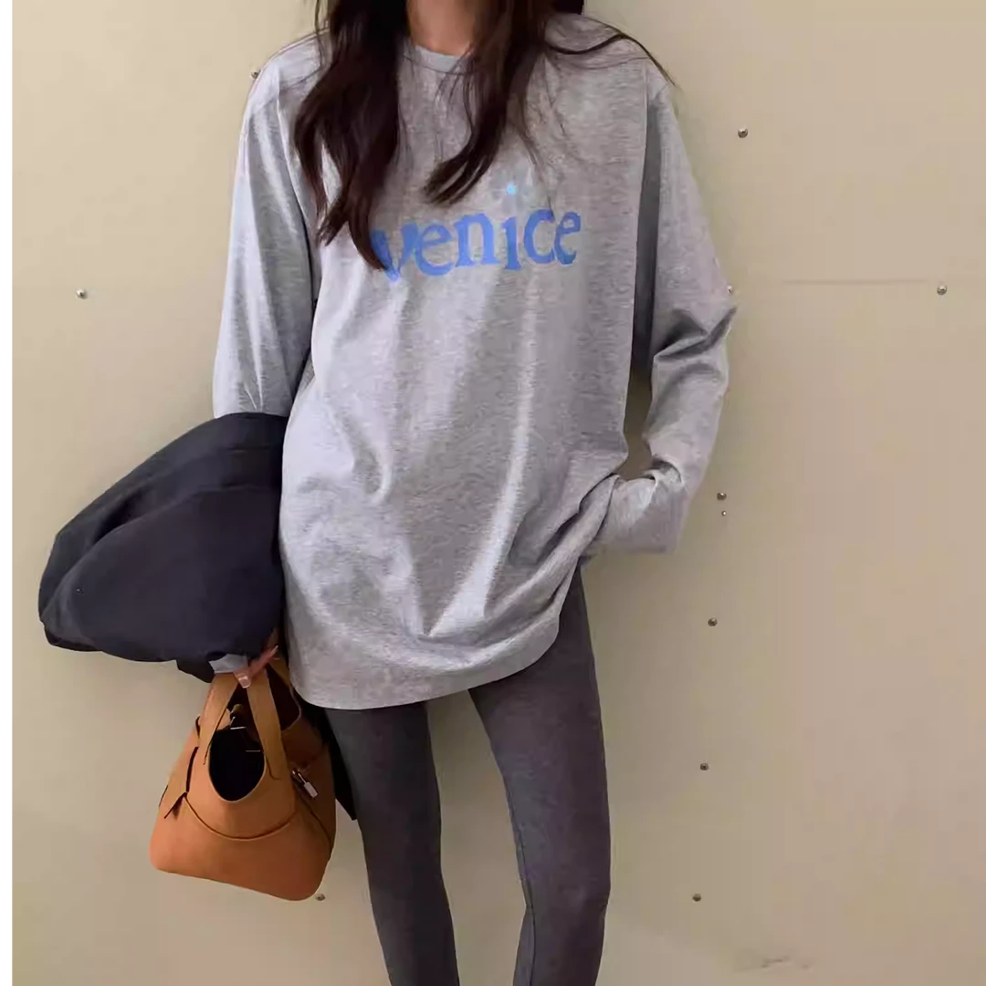 LILUSHOP【9.18 20:00新品】英文字母印花圆领长袖TT恤