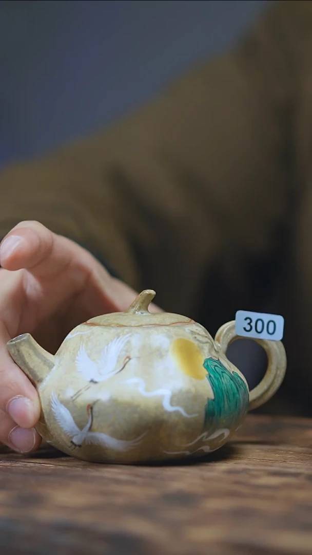 【闪购商品】300景德镇手绘仙鹤南瓜壶