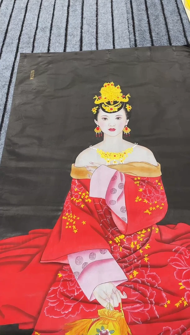 国画精品四尺红衣