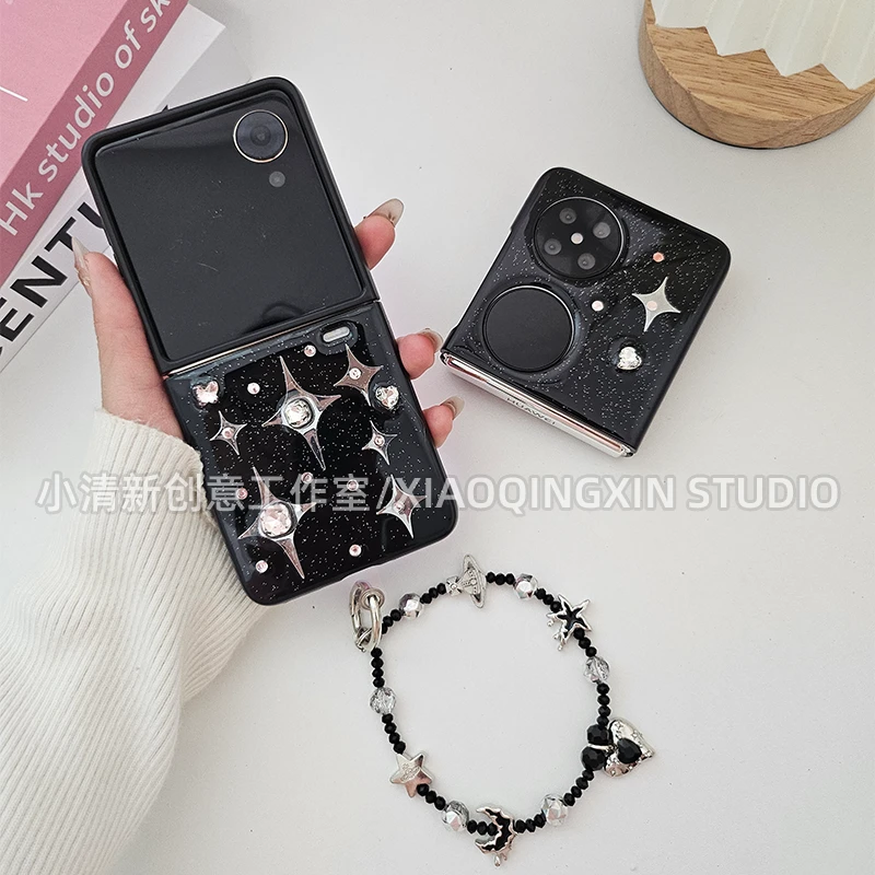 黑色适用荣耀vflip手机壳三星zflip6小折叠屏pocket2小米创意女钻