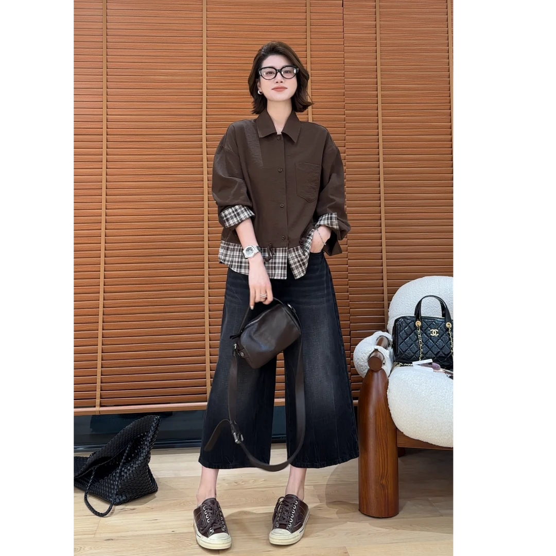 YYOUHAN 2025新款【法罗群岛】极简风撞色下摆拼接衬衫 2508C4624