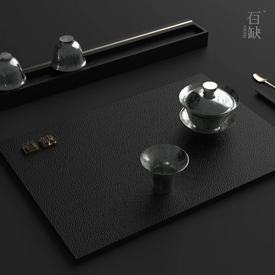 百缺黑乌金石干泡茶台盘可移动原石整切现代极简日式家用茶室茶道