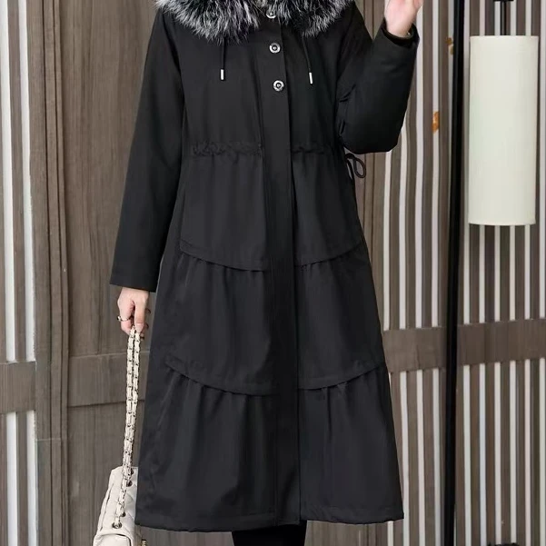 2024年冬季高货真狐狸毛派克服真毛外套显瘦气质长款黑色外套气质