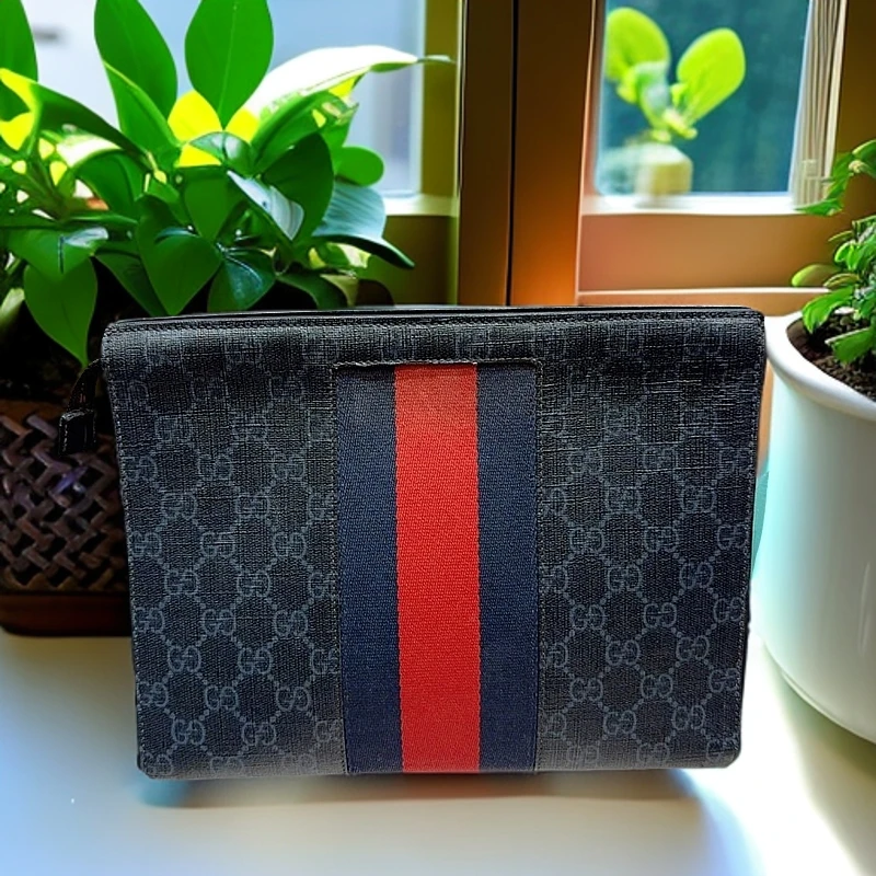 95新 GUCCI/古驰 红蓝条纹洗漱包1191 7782