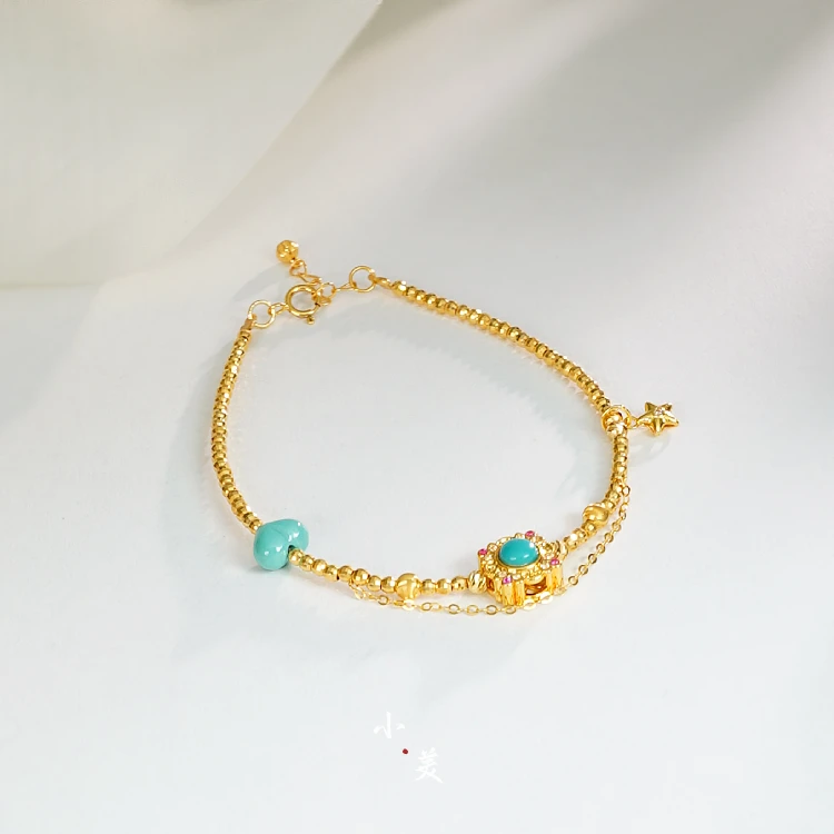 18K金绿松爱心蹦迪金珠手链（多样性发货）G90221