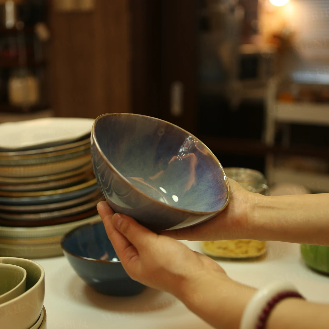 MAKEAFRIEND人鱼姬色【好质感】渐变不规则高温釉下彩陶瓷汤碗饭碗