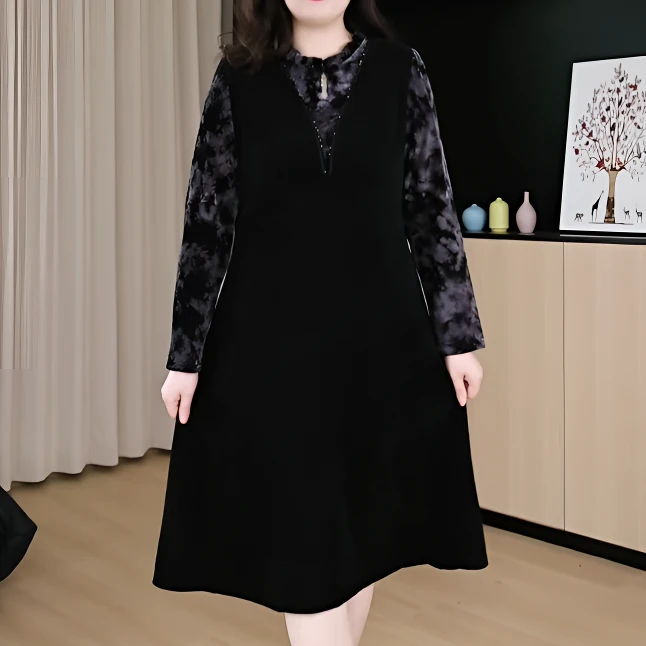 薇姐大码女装百搭洋气冬款保暖加肥加大遮肚显瘦连衣裙ZB5552