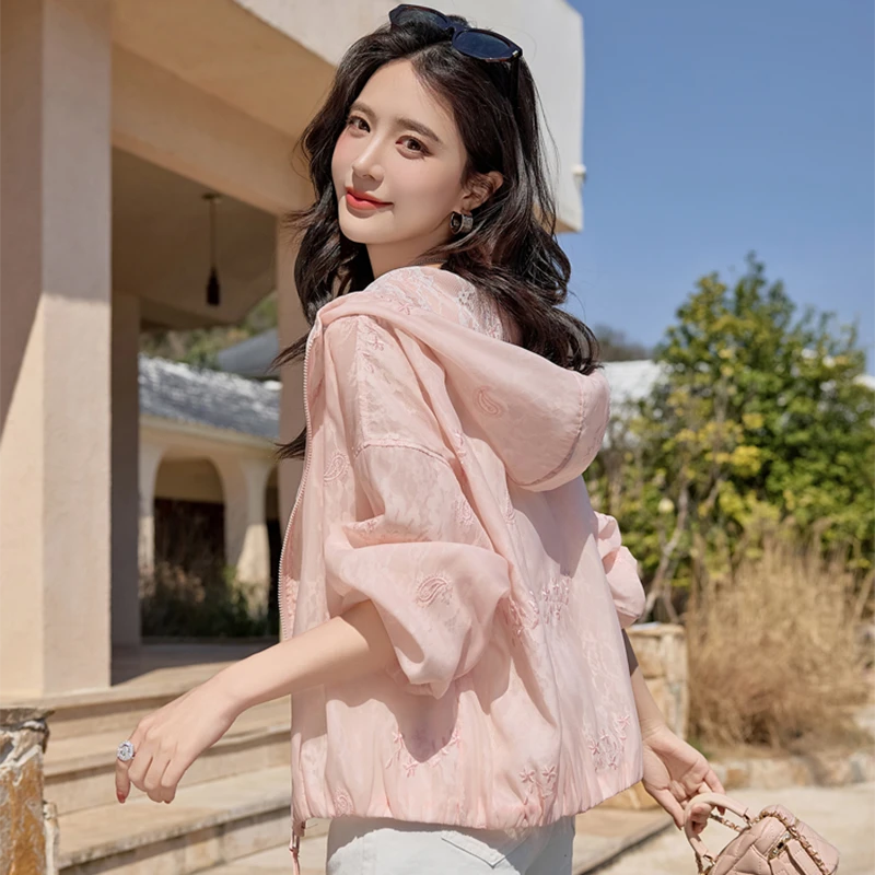 花色户外开衫防晒衣女2025夏季新款休闲时尚防晒服宽松透气薄外套