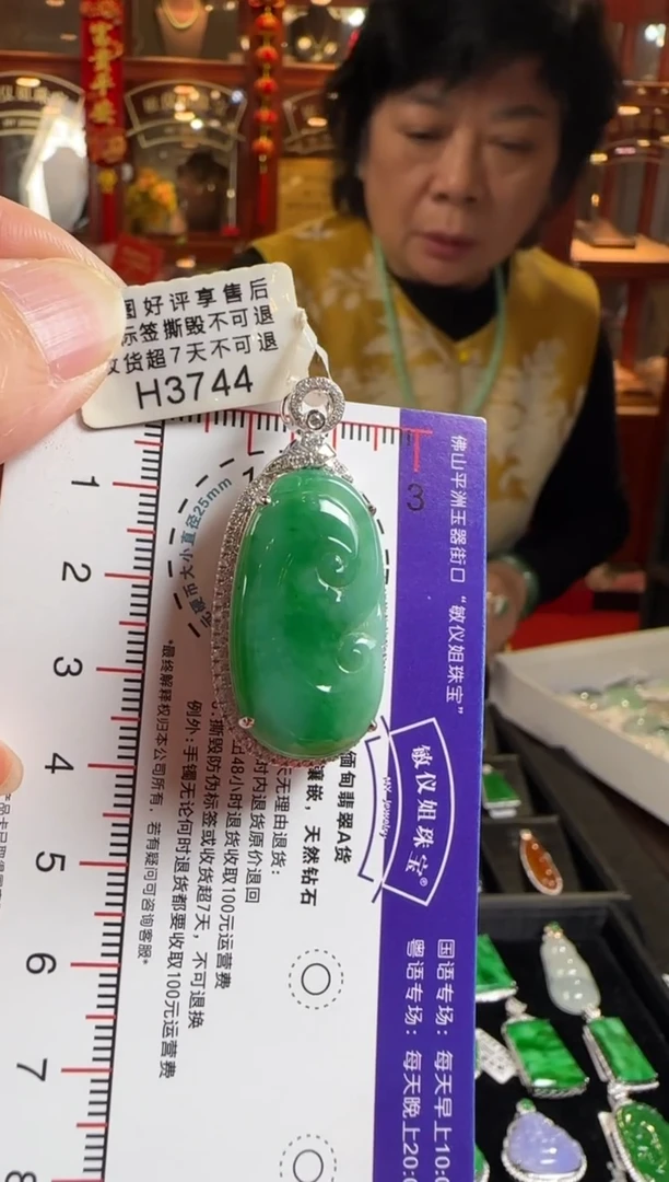 颈饰18K金镶嵌翡翠H3744绿如意