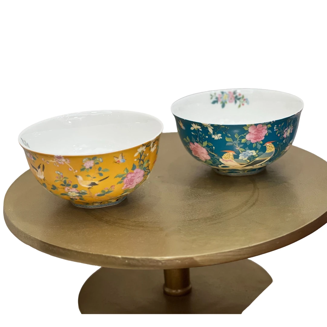 【奇居】 百鸟和鸣骨瓷6寸面碗大饭碗汤碗面仿金配深蓝2个装