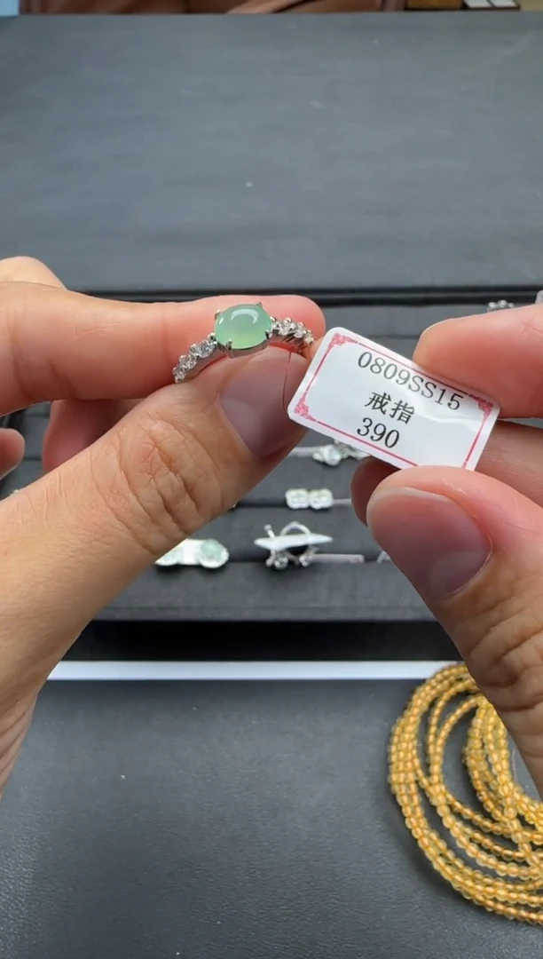 翡翠戒指银S925镶嵌0809SS15