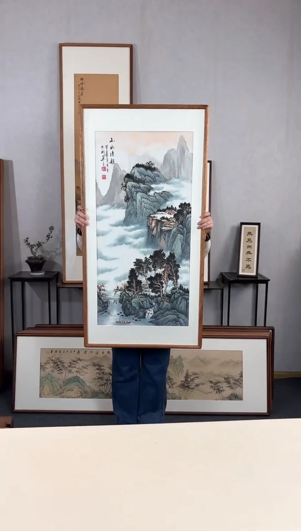 【闪购商品】国画手绘*山水清韵*62*123cm实木框