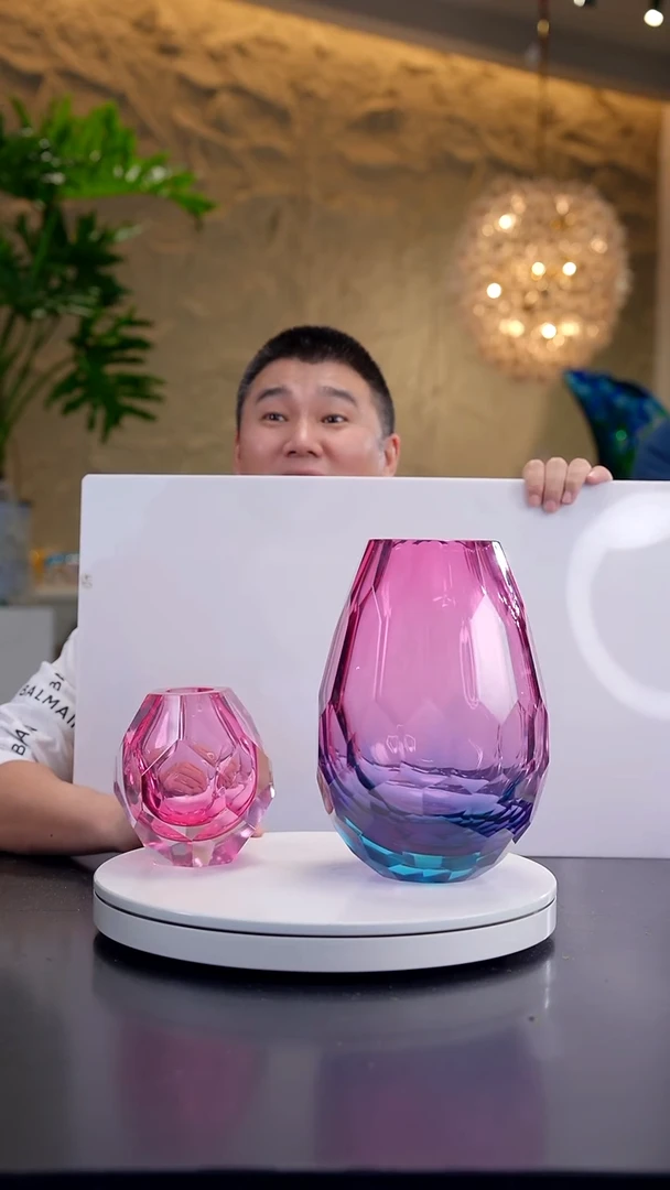 摆件金红蓝切面花器+金红切面香薰瓶