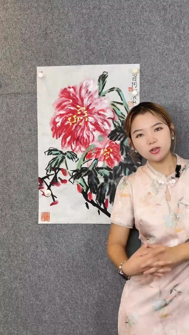 国画老师手绘牡丹