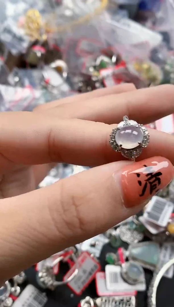 银S925镶嵌戒指翡翠天然A货缅甸翡翠