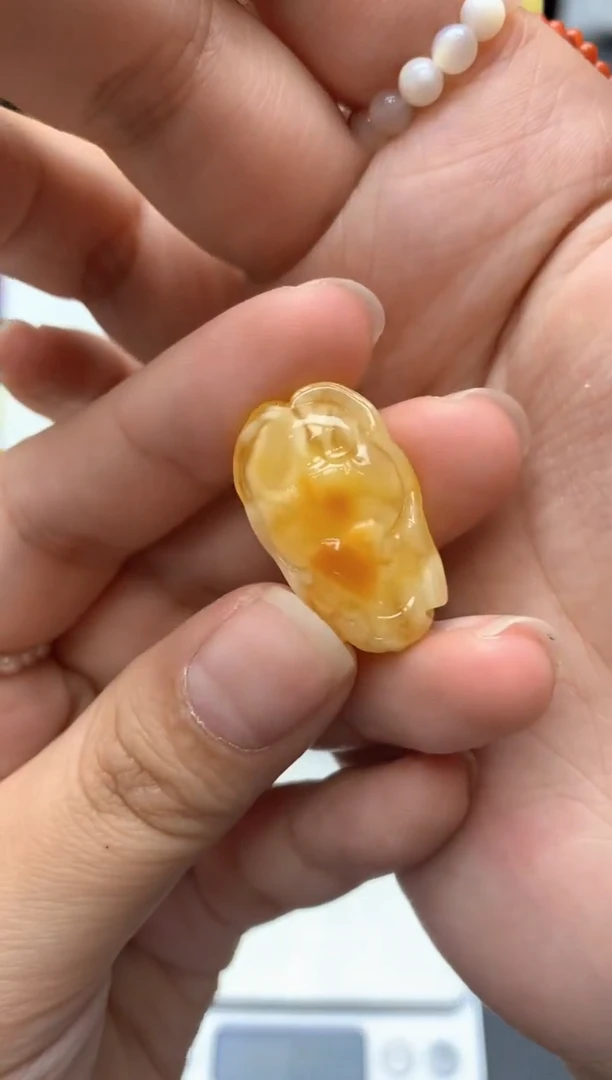 【闪购商品】琥珀珠宝奇石未镶嵌137f琥珀蜜蜡花粉有纹小坑介意勿拍