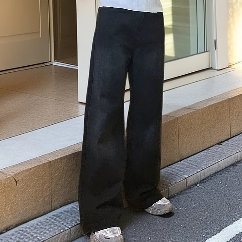 CELUCASN/潮流前线女装牛仔阔腿牛仔春秋显瘦高腰直筒休闲百搭