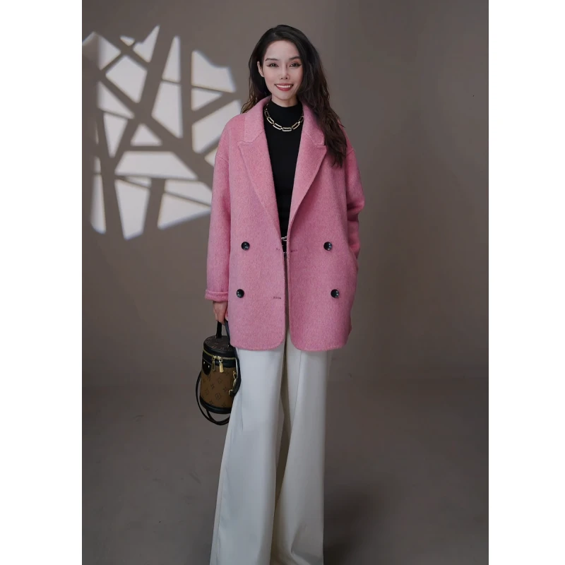【日暮柚想】高级感莱赛尔羊毛大衣气质四粒扣毛呢外套-禁水洗
