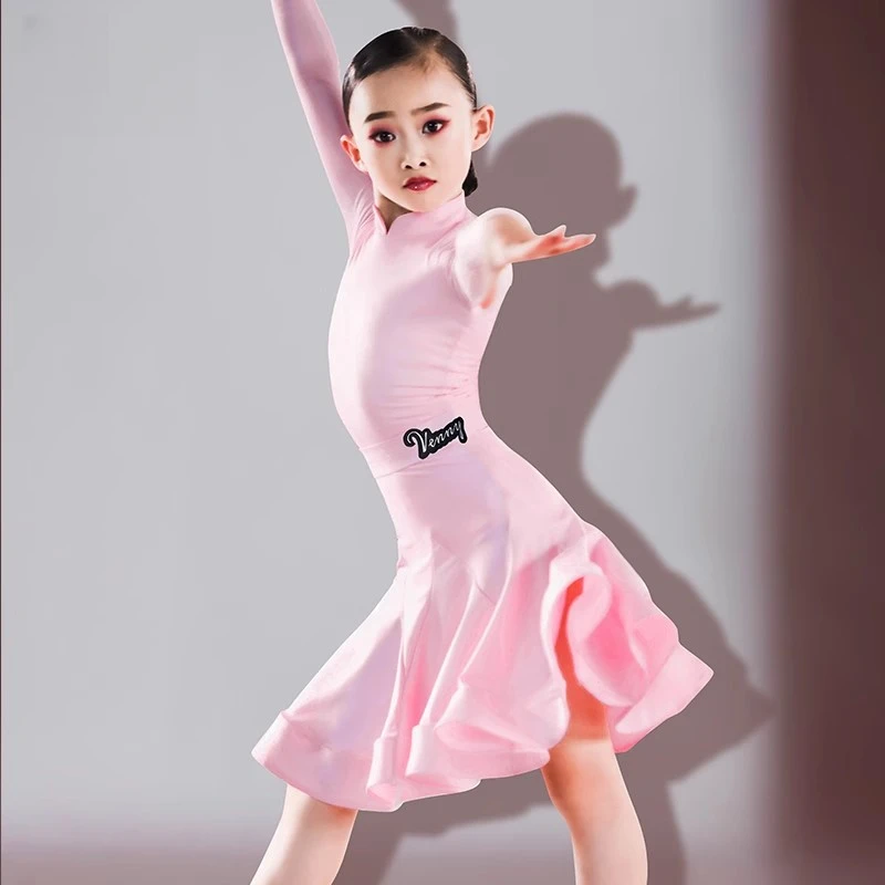 薇妮舞美新款长袖分体规定服高级版拉丁舞比赛服国标舞女童表演服
