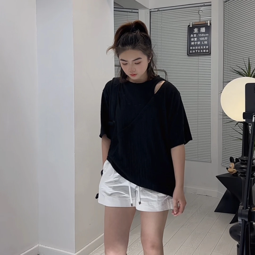 夏季新款女装T休闲韩版百搭显瘦宽松显瘦潮款单边露肩T恤 16218
