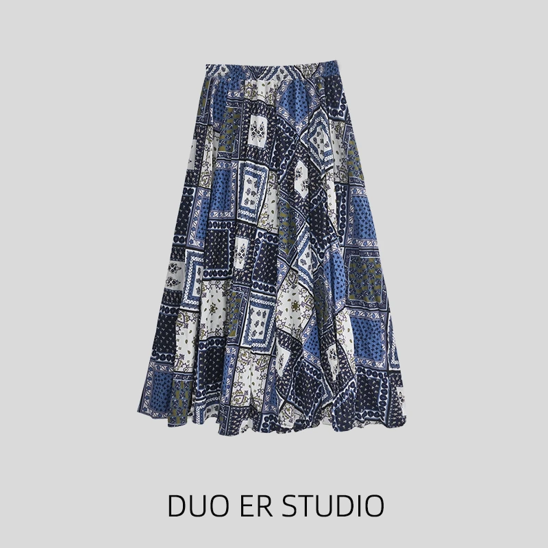 【朵儿studio】“度假裙”不规则大裙摆压皱松紧腰半身裙 D695