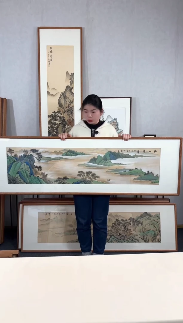 【闪购商品】国画手绘*松山叠翠*52*172cm实木框