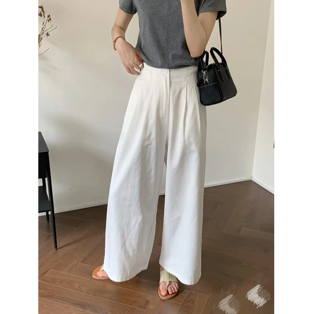【纯棉】气质阔腿裤女2025春纯棉高腰百搭显瘦直筒裤休闲长裤子女