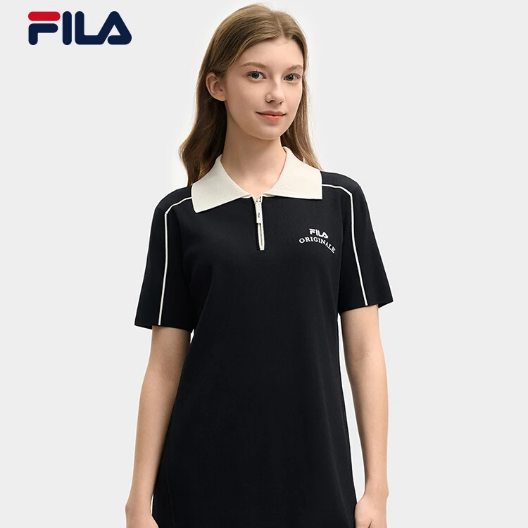 斐乐官方女子编织连衣裙2025夏季新款时尚休闲修身POLO裙子