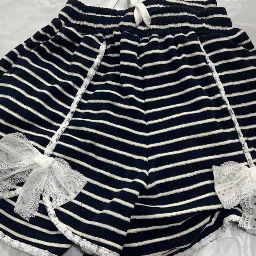 【NO退NO换】韩国东大门韩允儿2025夏款条纹蝴蝶结短裤