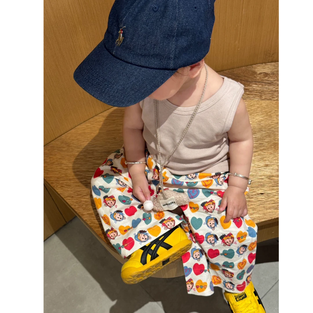 小惜亦2025韩版夏季男女童卡通防蚊遛弯裤搭纯色背心洋气休闲套装