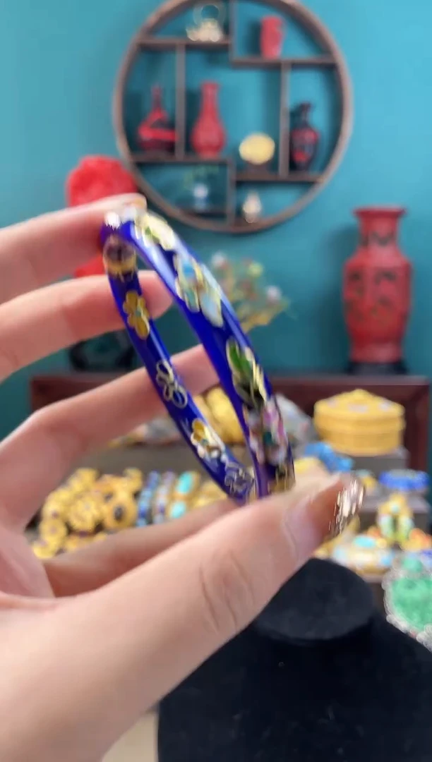 景泰蓝银蓝开口圆镯子55-60宝蓝