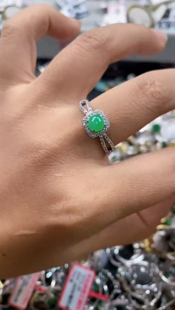 银S925镶嵌戒指翡翠777---7