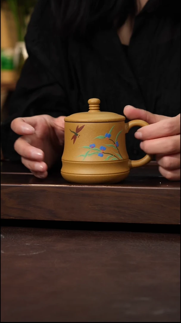 茶壶紫砂黄金段泥绘盖杯