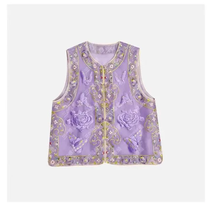 紫藤幽香新中式国风重工刺绣春夏马甲女2025新款高级感气质上衣
