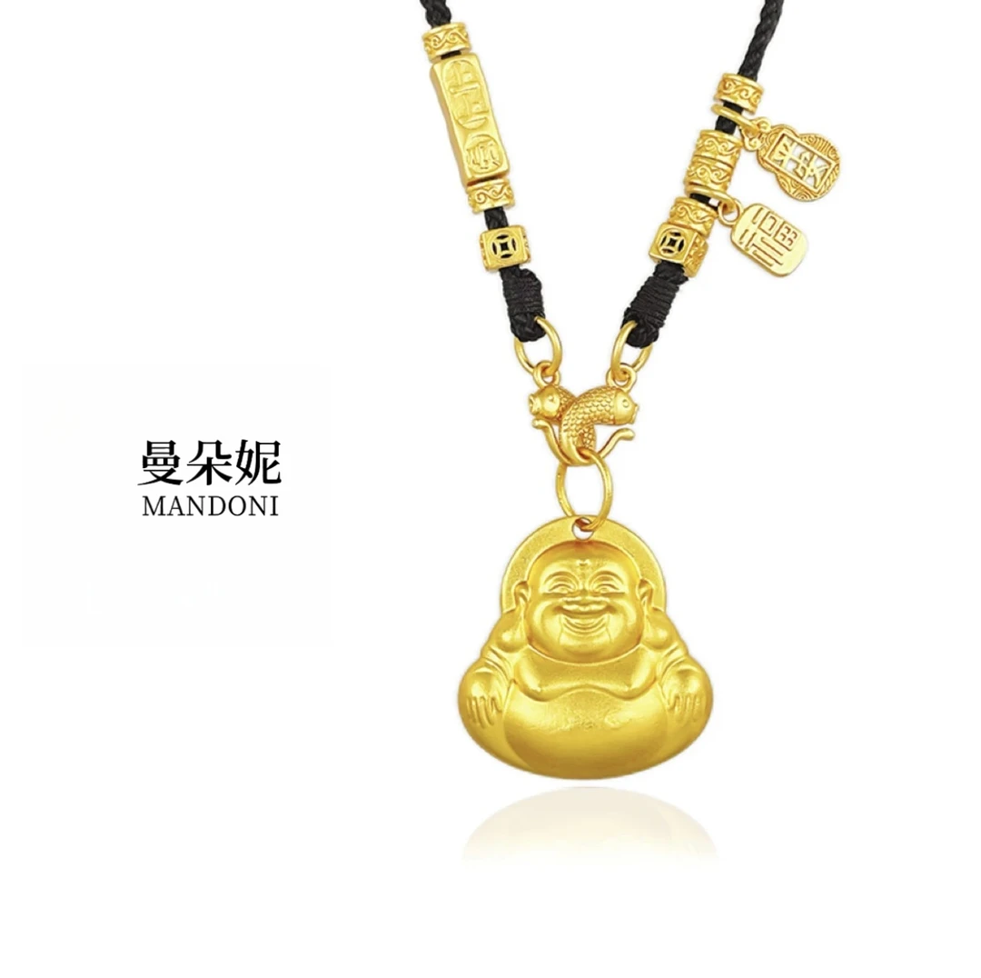 曼朵妮/MANDONI 新中式大肚笑面佛公编绳项链吊坠轻奢毛衣链