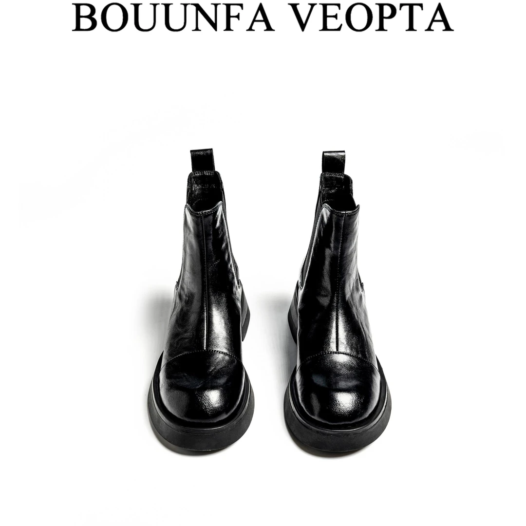 BOUUNFA VEOPTA【芯片】新款手抓皮靴短筒秋冬季保暖时尚切尔西女鞋