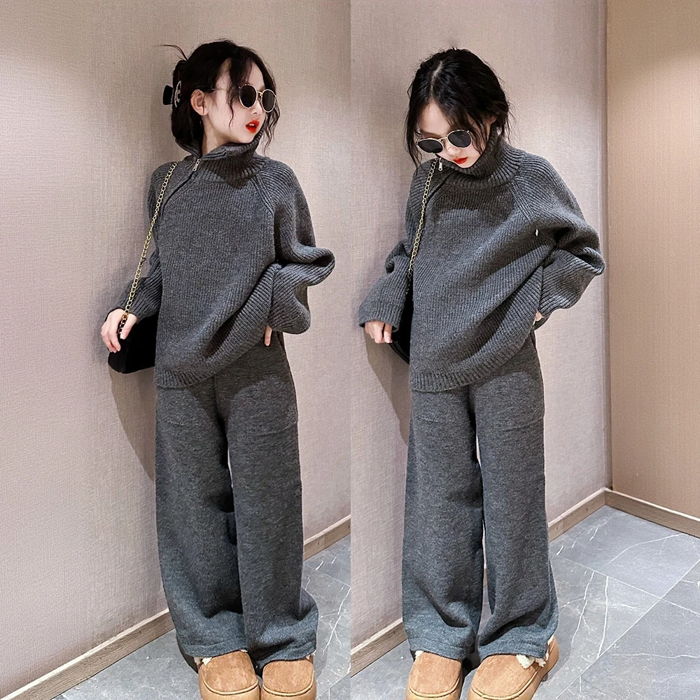 女童毛衣套装2025新款女大童冬季韩系穿搭又酷又飒加厚内搭两件套