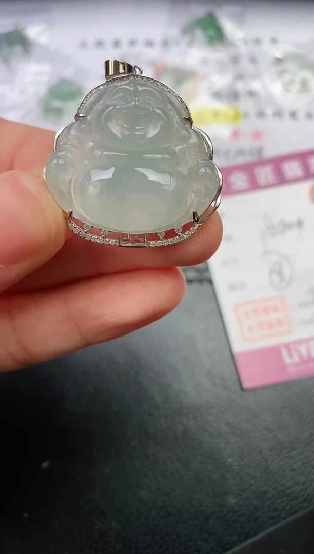 颈饰银S925镶嵌翡翠喜**梢挂件
