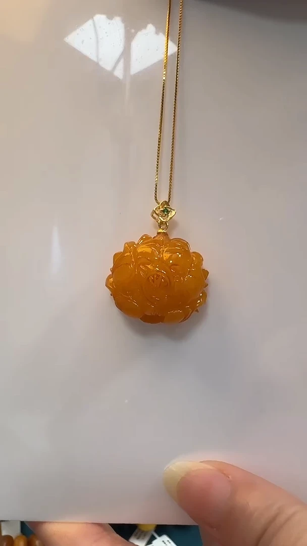 银S925镶嵌吊坠(不含链)蜜蜡蜜蜡镶嵌牡丹花