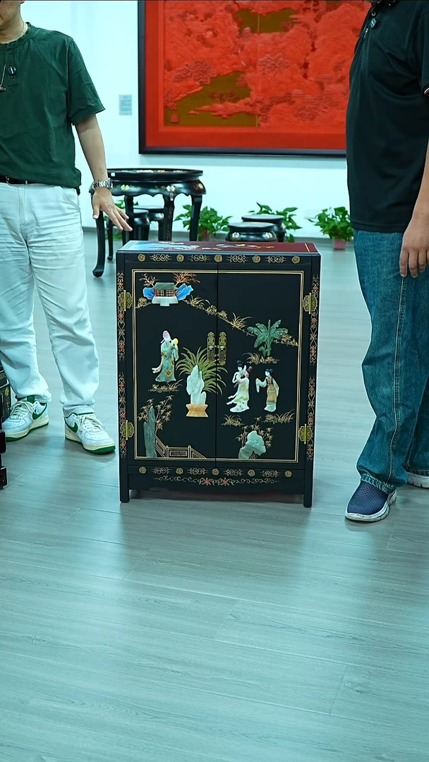 YZQQ骨石黑底人物双门柜(30寸）